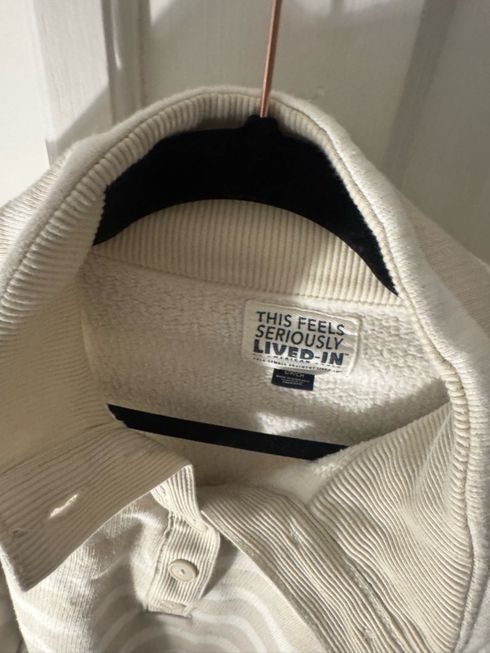 American Eagle Outfitters Beige and White Striped Henley Sweatshirt - Picture 3 of 4
